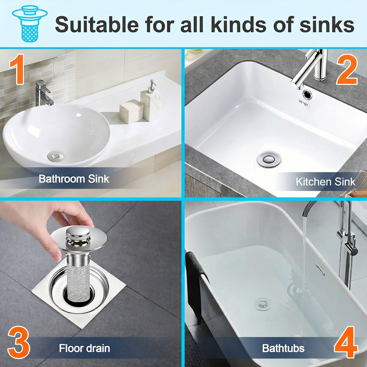 Pop-Up Drain Filter with Removable Hair Catcher Basket