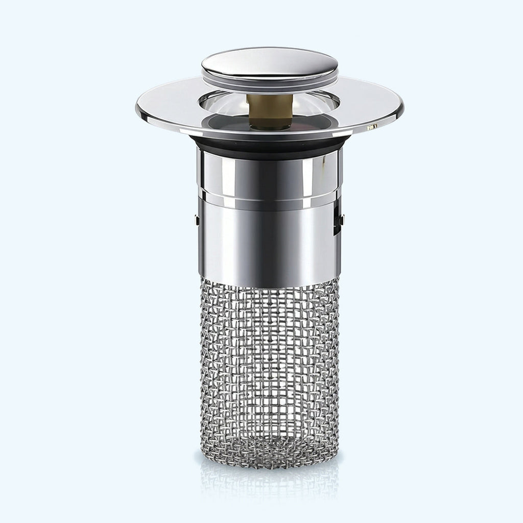 Pop-Up Drain Filter with Removable Hair Catcher Basket