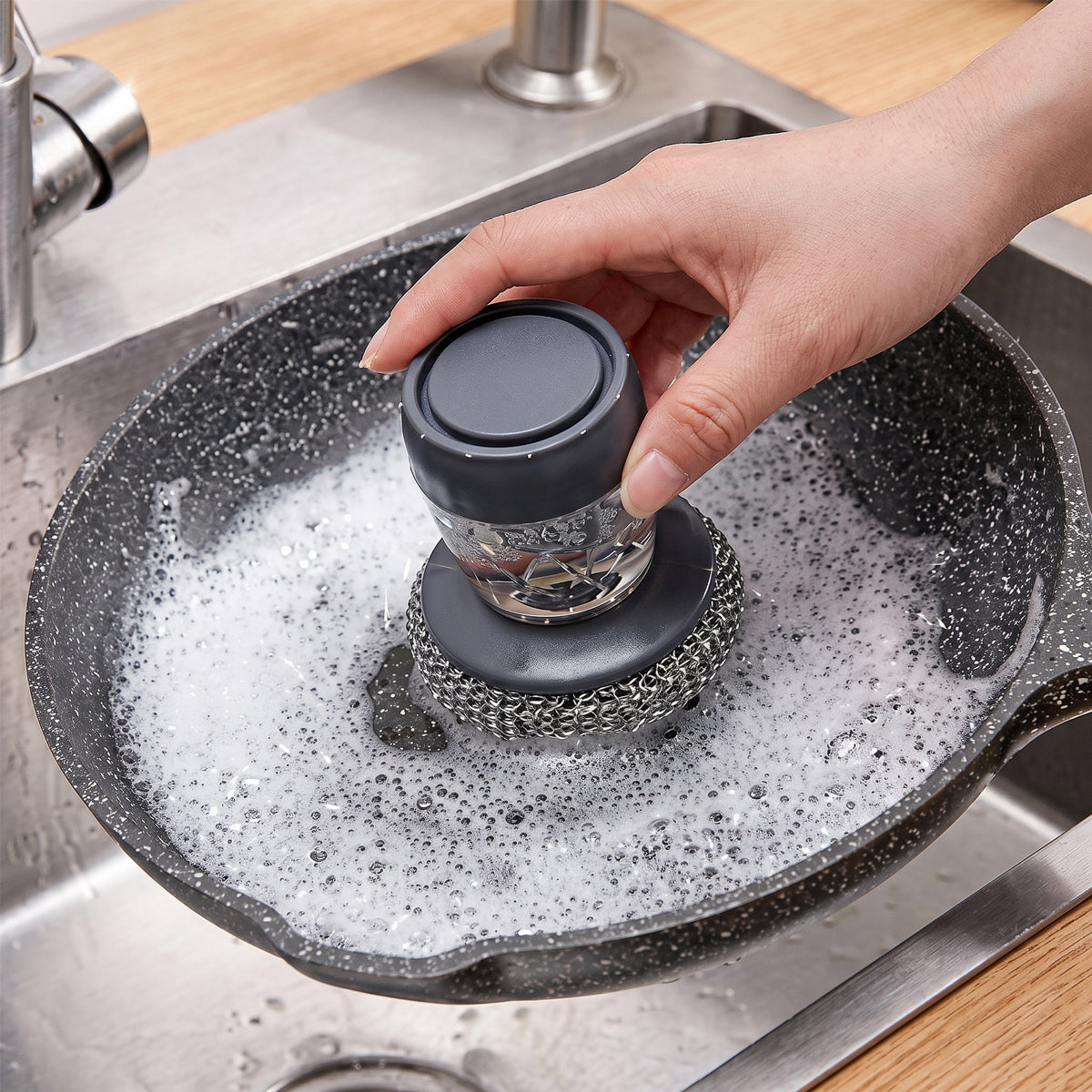 Soap Dispensing Steel Wool Dish Brush