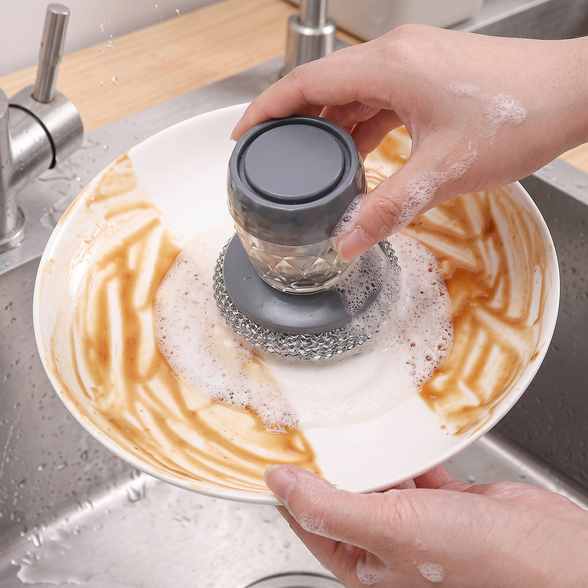 Soap Dispensing Steel Wool Dish Brush