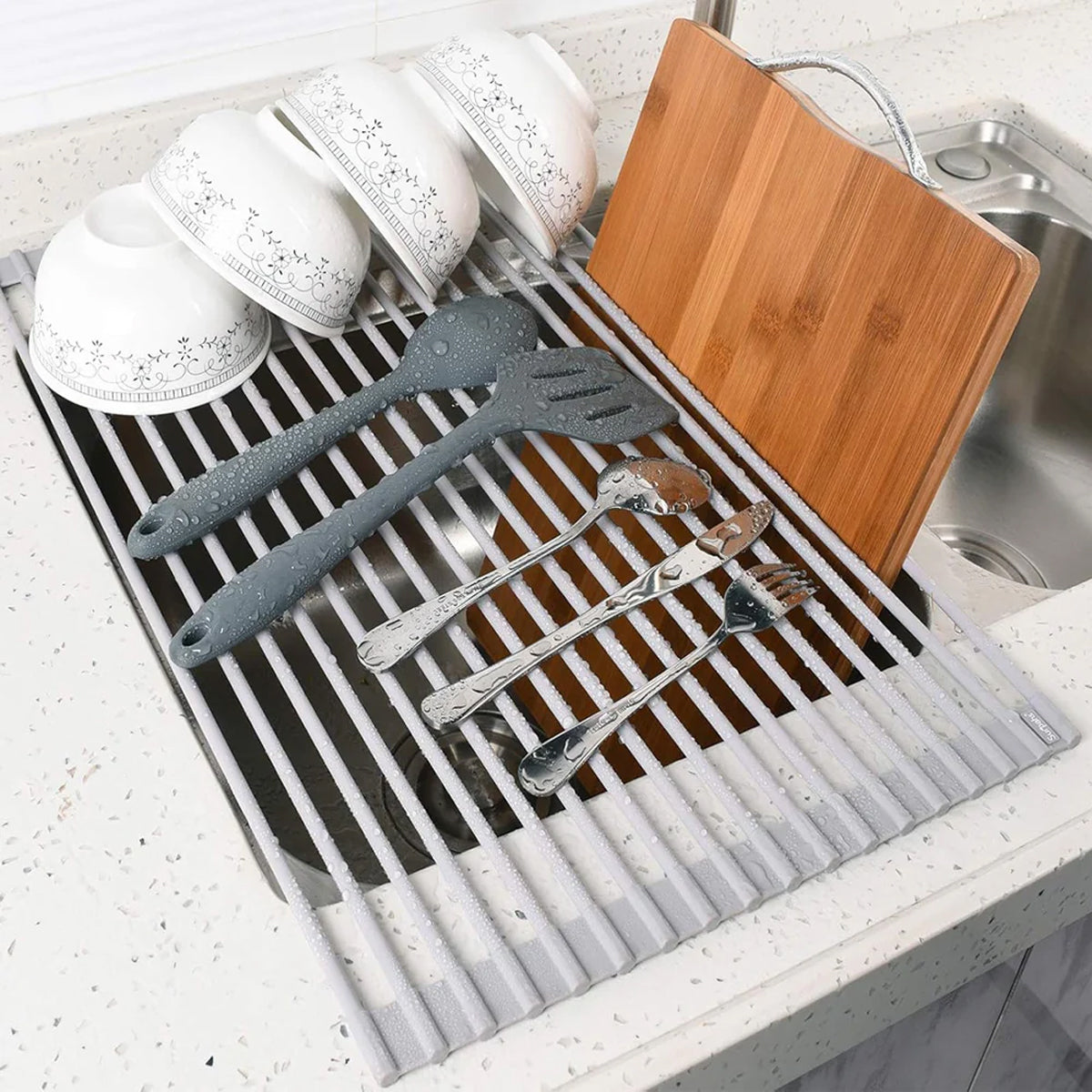 Roll Up Dish Drying Rack Over Sink
