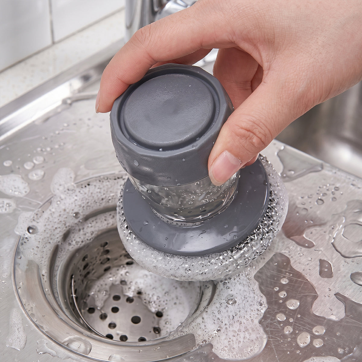 Soap Dispensing Steel Wool Dish Brush