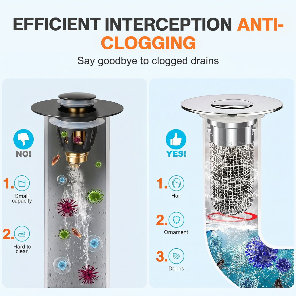 Pop-Up Drain Filter with Removable Hair Catcher Basket