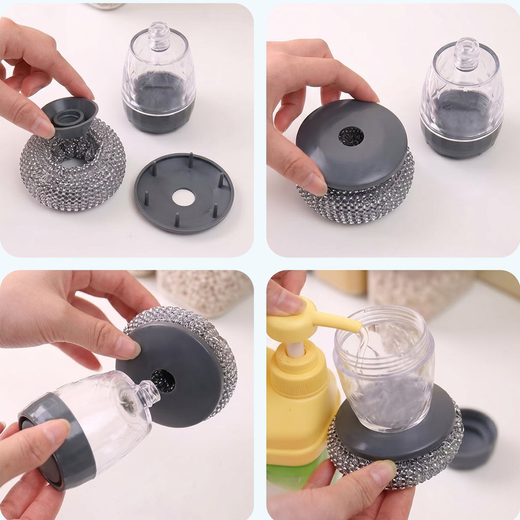 Soap Dispensing Steel Wool Dish Brush