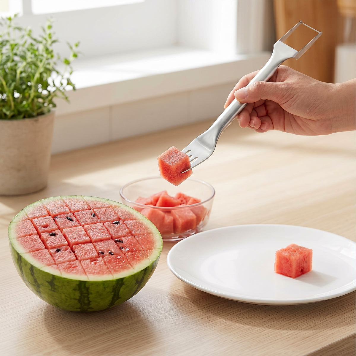 Stainless Steel 2-in-1 Watermelon Slicer & Fork