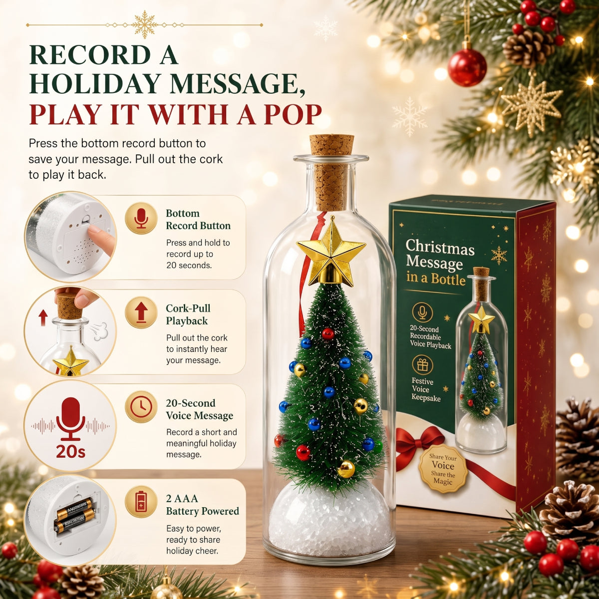 Recordable Christmas Glass Bottle