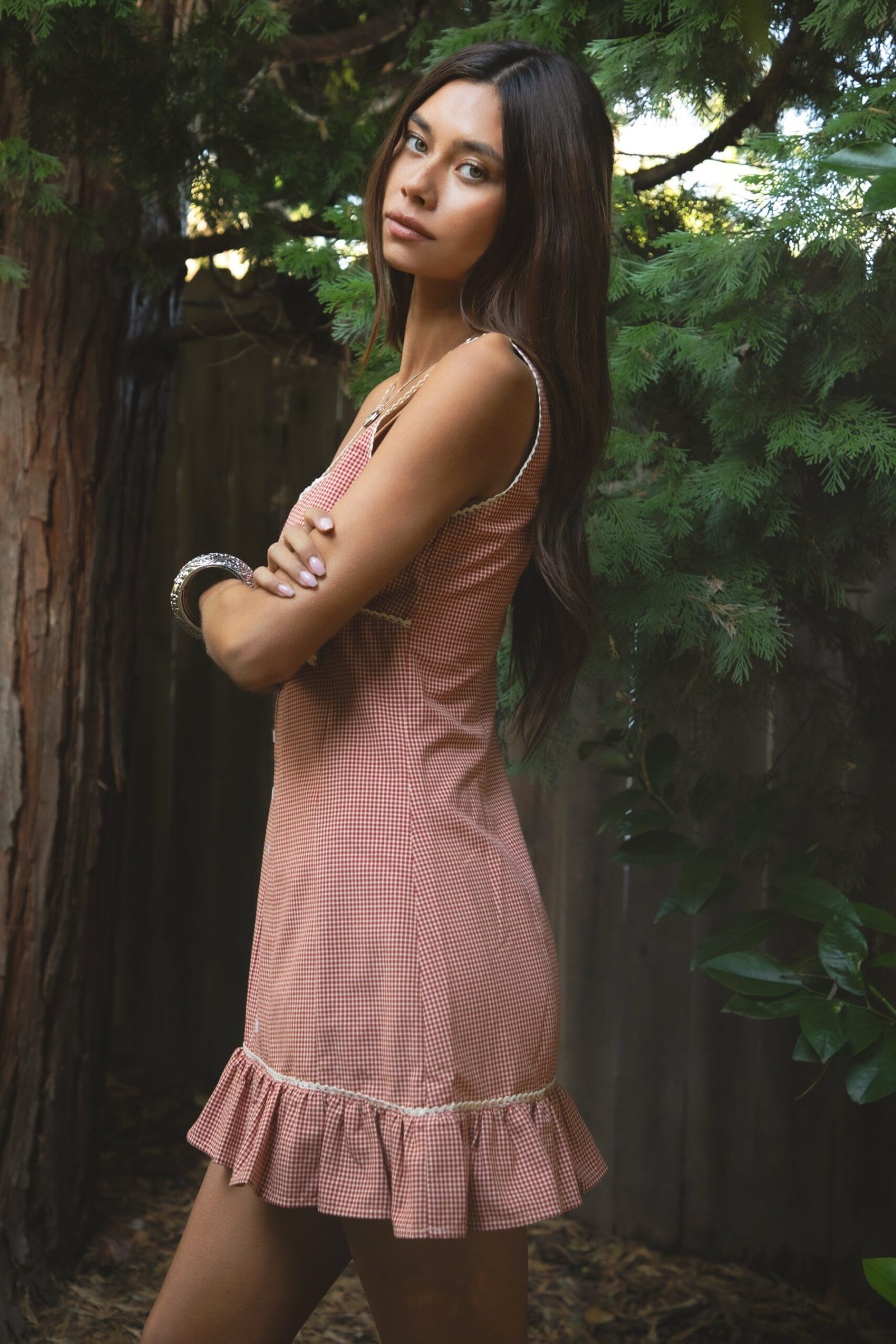 AMELIE Gingham Square Neck Sleeveless Mini Dress - Image 4