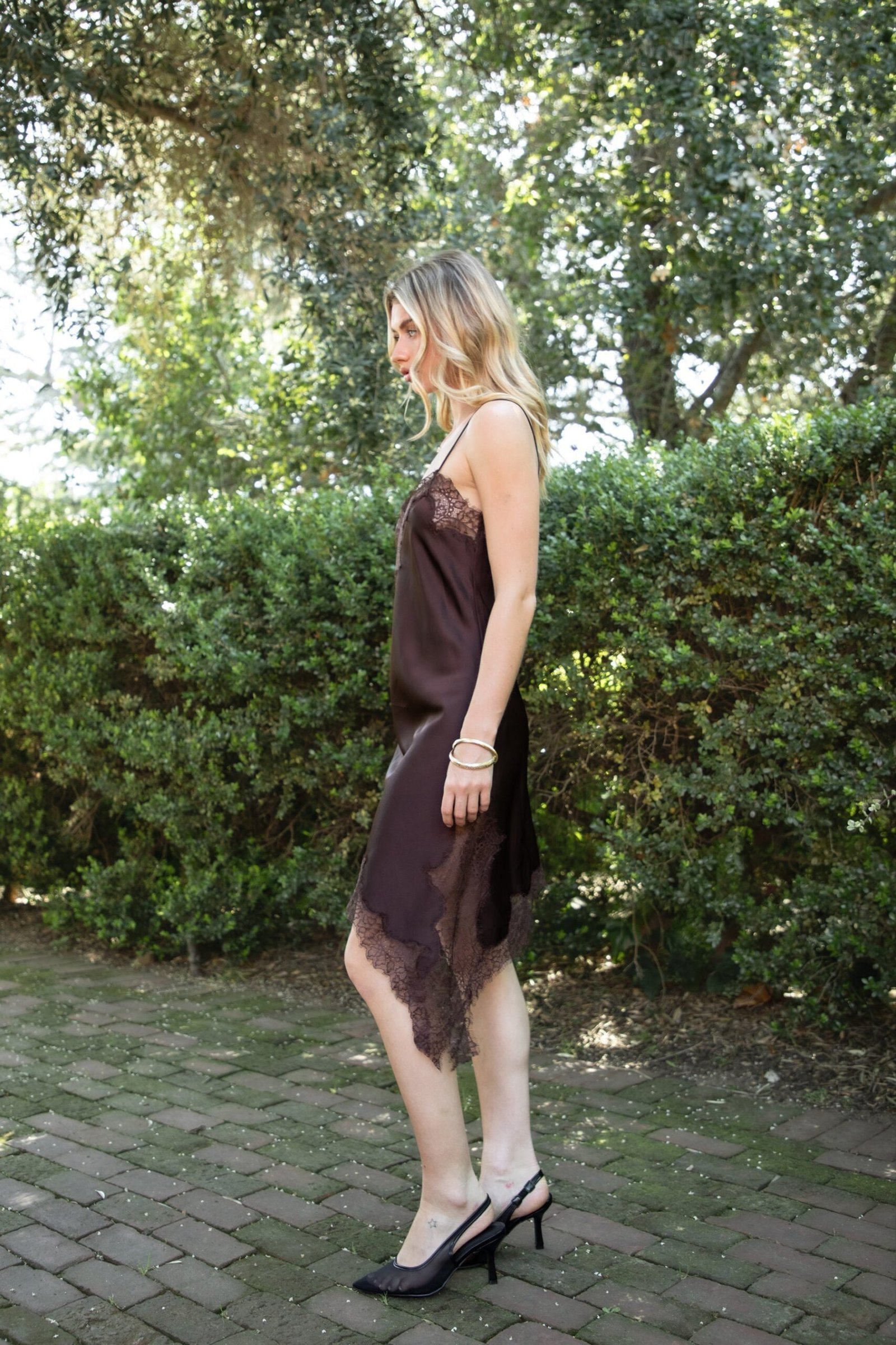 LINORA Satin Lace Contrast V-Neck Mini Dress - Image 12