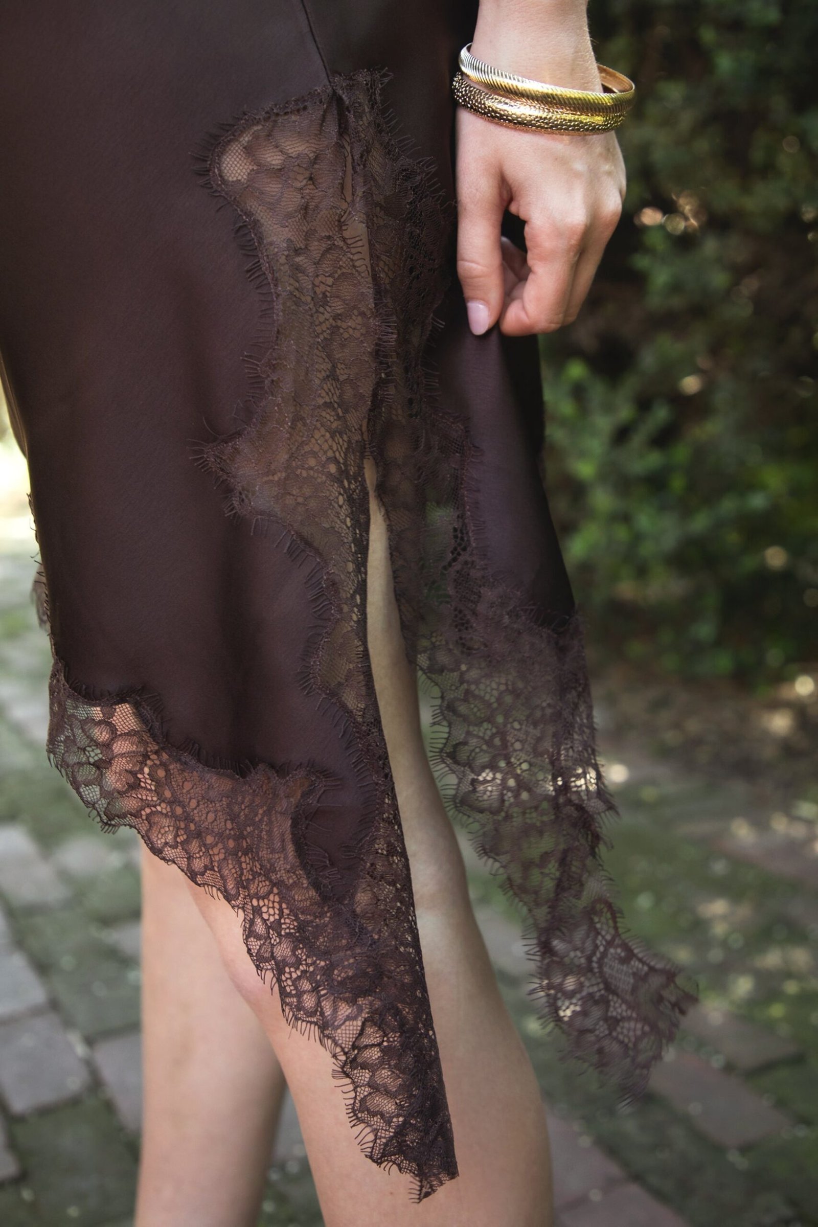 LINORA Satin Lace Contrast V-Neck Mini Dress - Image 9